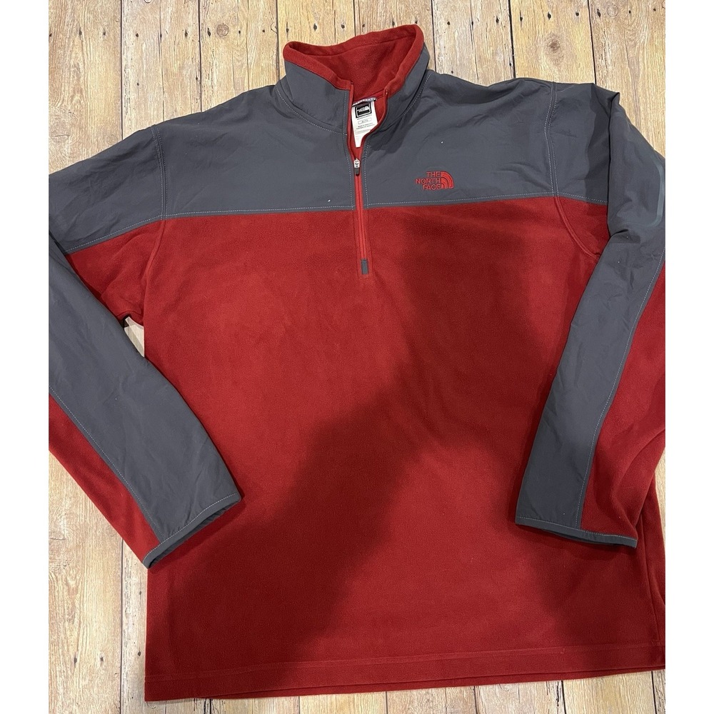 The North Face TKA 100 Fleece Pullover 1/4 Zip Soft Size Men's XL Red & Gray